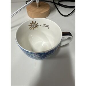 Lilly Pulitzer Ceramic Mug Cup Floral Hidden Lion Cat Blue Purple Gold Trim 12oz